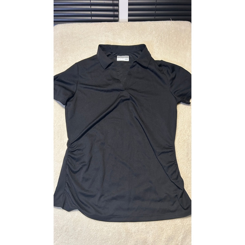 PGA Tour Polo Womens Medium Black Airflux Ruched V-Neck Golf Athletic Shirt